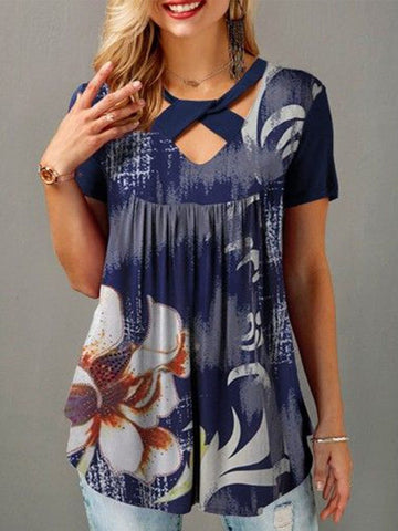 V-neck Loose Fit Printed T-shirt Top