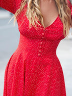 V-neck Red Polka Dot Sexy Dress