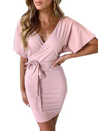 Solid Color New Sexy V-Neck Dress Hip Dress