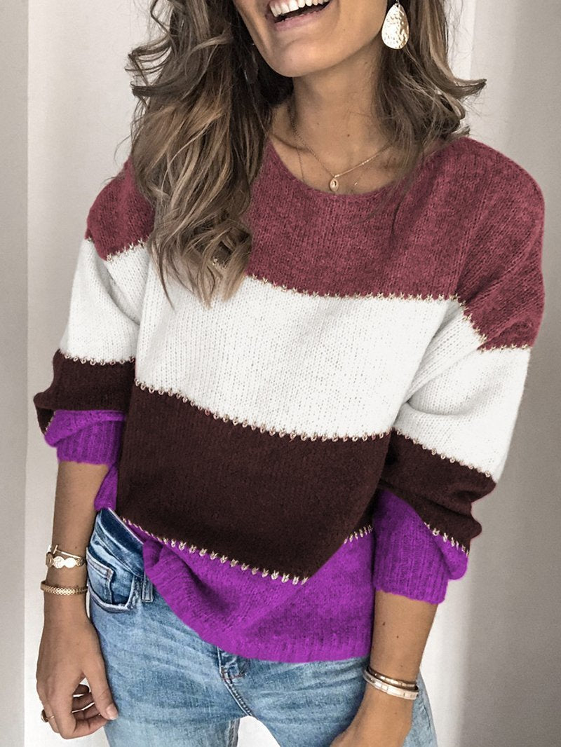 Casual Hit Color Crew Neck Sweater