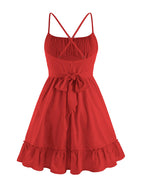 Summer New Sexy Suspenders Open Back Ruffle Dress