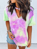 Printed Tie-dye V-neck Short Sleeves