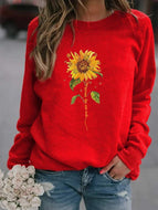 Fashionable Sunflower Print Long Sleeve  Top Sweatshir