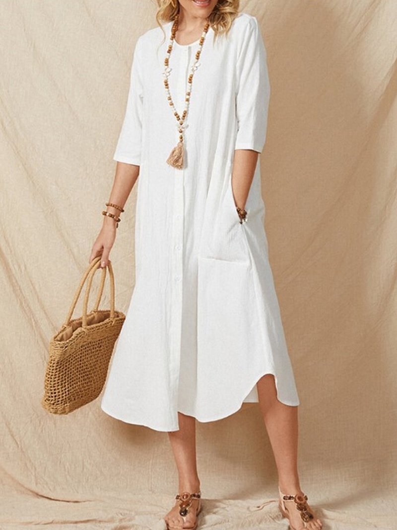 Lady Elegant Retro Cotton and Linen Dress