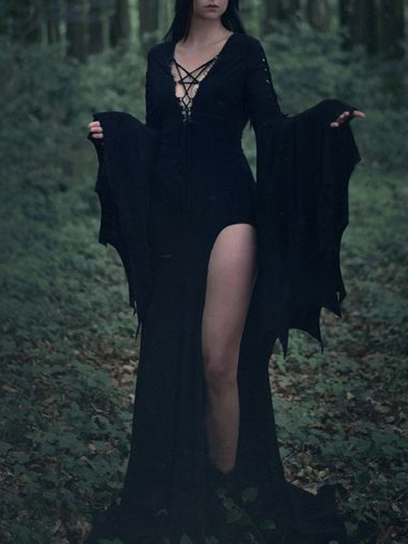 Retro strappy hip gothic dress