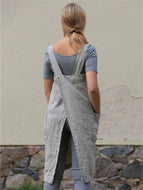 Women's Cotton Linen Apron Long Girth Loungewear Loose Long Dress