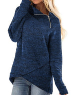 Autumn Winter New Solid Color Zipper Half Open Collar Loose Sweatshirt