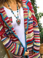 Mixed Color Printed Long Sleeve Knitted Cardigan