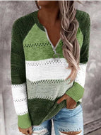 Patchwork Loose V-neck Pullover Sweater