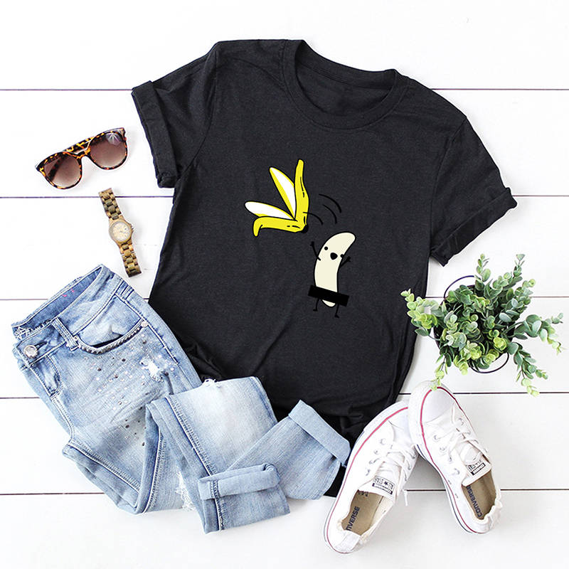 Summer Spoof Banana Undress Print Crew Neck Short Sleeve Fashion Fashion All-match Casual T-Shirt Tops