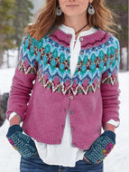 Pure Color Printed Knitted Sweater Sweater