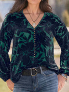 V-neck Long Sleeve Shirt Tops