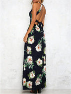 Sleeveless Hollow Backless Vintage Flower Dress Double Layer Opaque Long Maxi Skirt