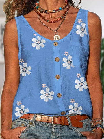 Vest Floral Print Buttoned Top