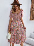 Round Neck Design Sense Vacation Beach Casual Home Floral Bohemian Print Dress