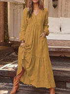 Cotton and Linen Retro Casual Long Sleeve Dress