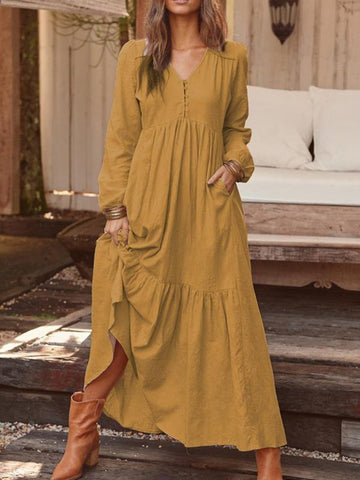 Cotton and Linen Retro Casual Long Sleeve Dress