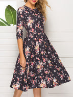 Casual Floral Three-quarter Sleeve Dress