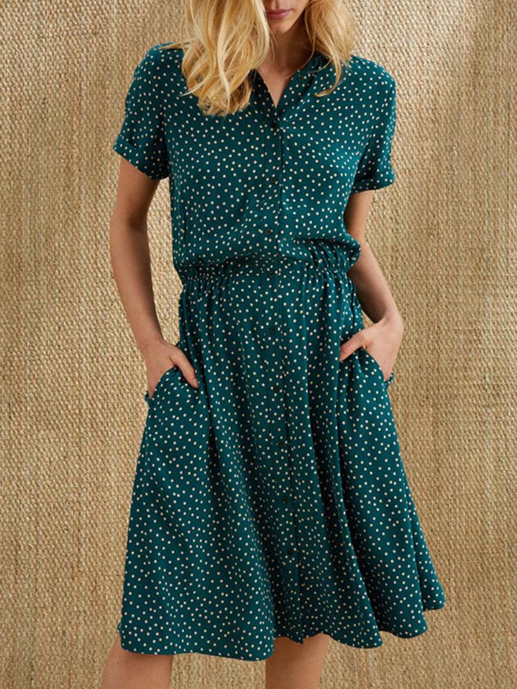 Short Sleeve Polka Dot Print Summer Dress