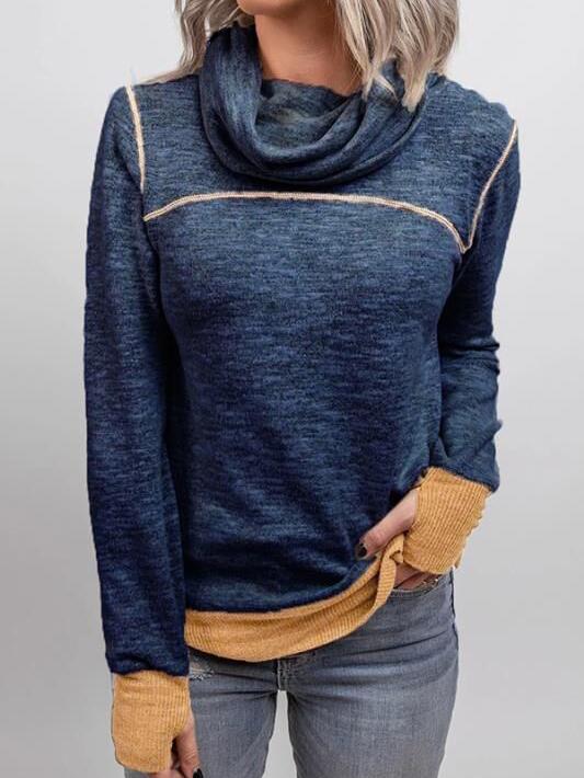 2021 Leisure Piled Collar Cotton Solid Color Pullover