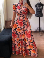 Fashion Digital Printing Floral Fashion Style Large Swing Dress Women Loose Maxi Dresses