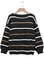 Autumn/Winter New Style Striped Stitching Long-sleeved Casual Loose Sweater