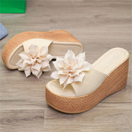 Wedge Heel Flower Platform Heel Large Size Women's Sandals Simple Beach Slippers