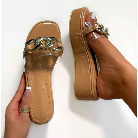 Women Trendy Chain Open Toe Platform Plus Size Sandals