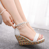 Large Size Wedge Heel Wool Embroidered Fashion Sandals Beach Women's Shoes