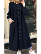 Long Sleeve Plus Size Women's Round Neck Pocket Commuter Casual Robe Shirt Dress