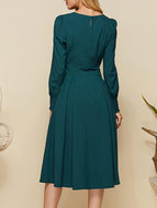 Solid Color Lantern Sleeve Dress