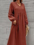 Cotton Linen Loose Lantern Sleeve Dress