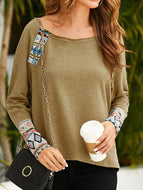 Casual Printed Round Neck Loose Long Sleeve T-shirt