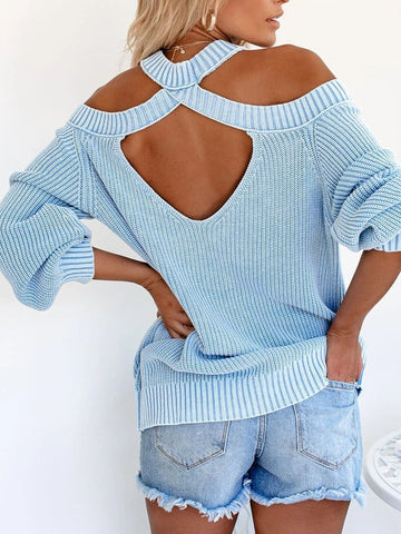 Solid Color Round Neck Halter Sweater