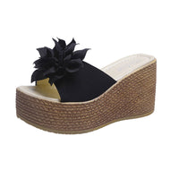 Wedge Heel Flower Platform Heel Large Size Women's Sandals Simple Beach Slippers