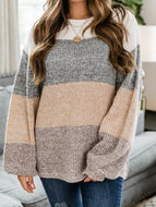 Fashion Autumn/Winter Color Matching Striped Round Neck Loose Sweater