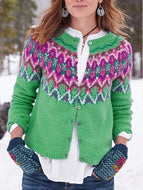 Pure Color Printed Knitted Sweater Sweater