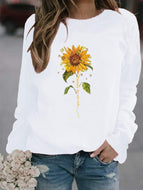 Fashionable Sunflower Print Long Sleeve  Top Sweatshir