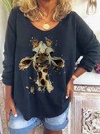 Long-sleeved T-shirt Printed Animal Pattern Printed Oversized Top