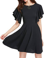 Summer New Solid Color Round Neck Lotus Leaf Sleeves Waist and Slim Dress