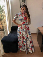 Fashion Digital Printing Floral Fashion Style Large Swing Dress Women Loose Maxi Dresses