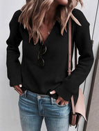 Sweater Ladies V-neck Knitted Top