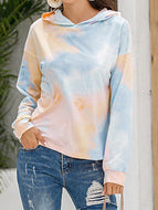 Women's  Tie-dye Printed Gradient Color Hooded Sweatshirt Tops