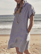 Short-sleeved Solid Color Cotton Linen Dress