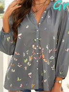 Butterfly Long-sleeved Lapel Ladies Shirt