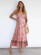 New Arrivals Ladies Sexy Printed Boho Sling Floral Dress Sleeveless Paneled Midi Dresses