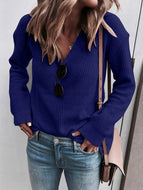 Sweater Ladies V-neck Knitted Top