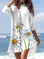 Spring New Women's Fashion Romantic Print Irregular Pocket Shirt Dress