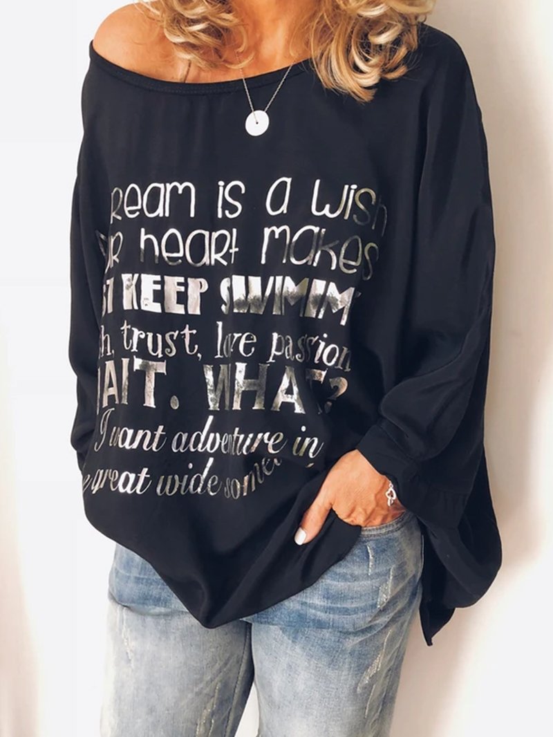 Long-sleeved Diagonal Collar Women's T-shirt