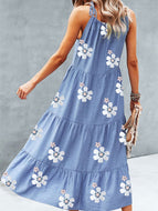 Floral Print Lace Panel Maxi Dress